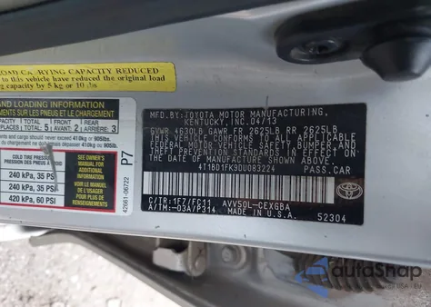 2013 Toyota Camry Hybrid Xle z USA, uszkodzony, nr VIN 4T1BD1FK9DU083224